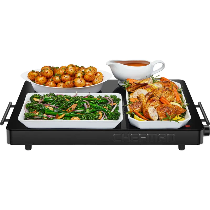 Family-Size Glass-Top Warming Tray - Black
