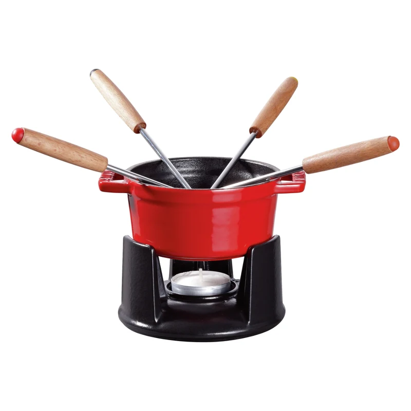 Set de fondue con mini cocotte de hierro fundido Staub