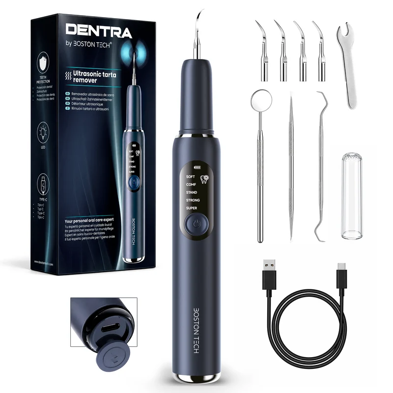 AQUAPIK Removedor ultrasónico de sarro Dentra para dientes, herramienta eléctrica para eliminar la placa con 5 modos de intensidad, kit de limpieza dental recargable tipo C, limpiador dental de 38 kHz con apagado automático a los 10 minutos.