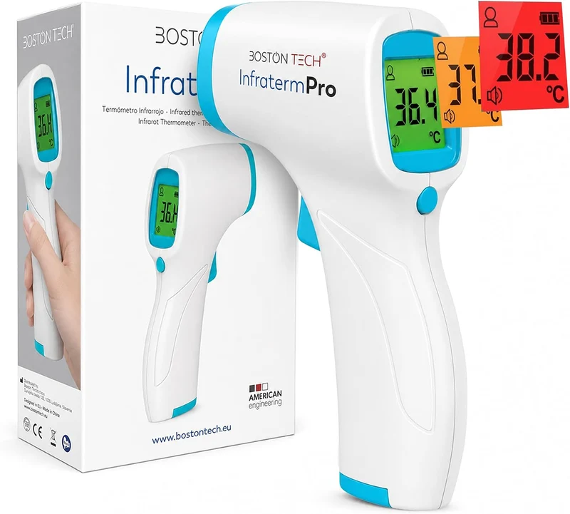 Termómetro Digital para bebés, niños y adultos | Precisión Profesional | Lectura Instantánea | Memoria 20 Mediciones | Alarma de Fiebre 3 Colores | Infrarrojos sin Contacto