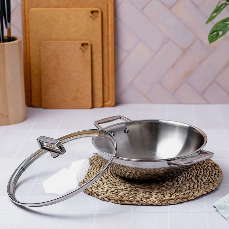 Wok de acero inoxidable 3-Ply con tapa de cristal Castel'Pro Cristel