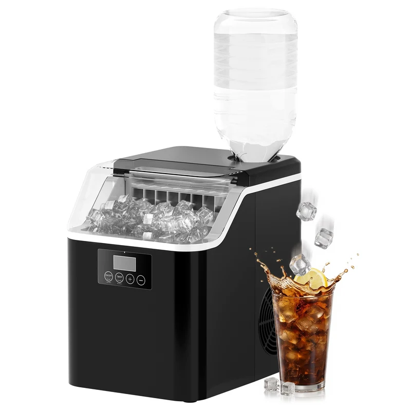 45 lb/Day Clear Cube Ice Maker, 6–13 Min Countertop Ice Maker with Water Bottle Port
