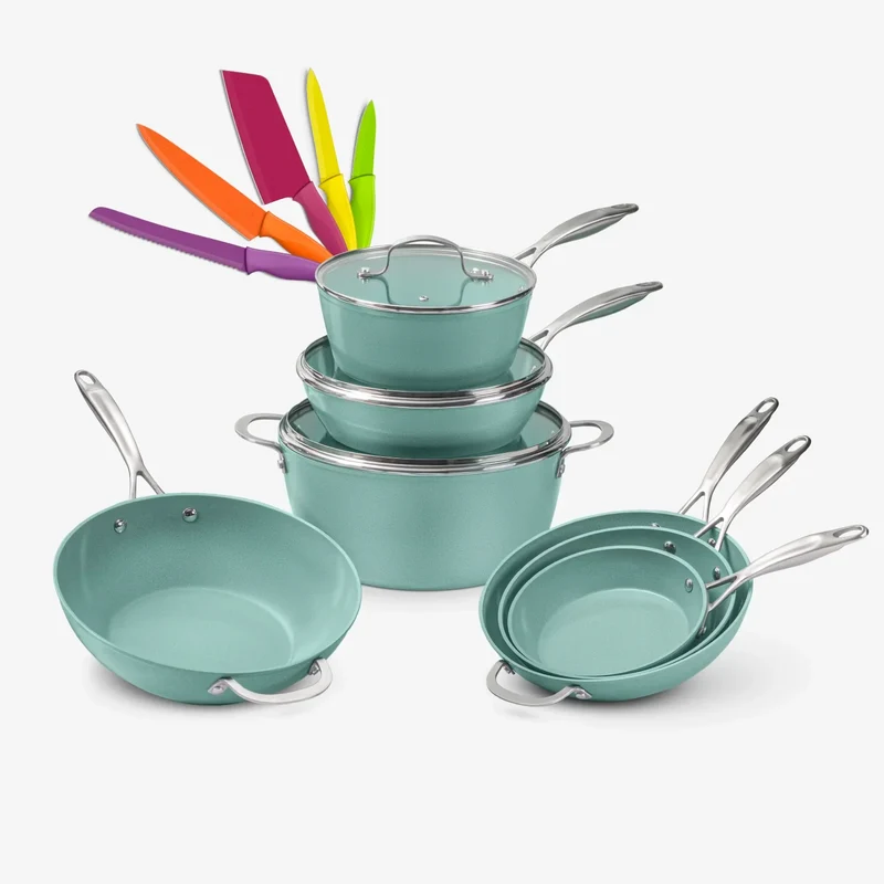 Batería de cocina Jade Chef con set de 5 cuchillos Jade Cook | Antiadherente premium