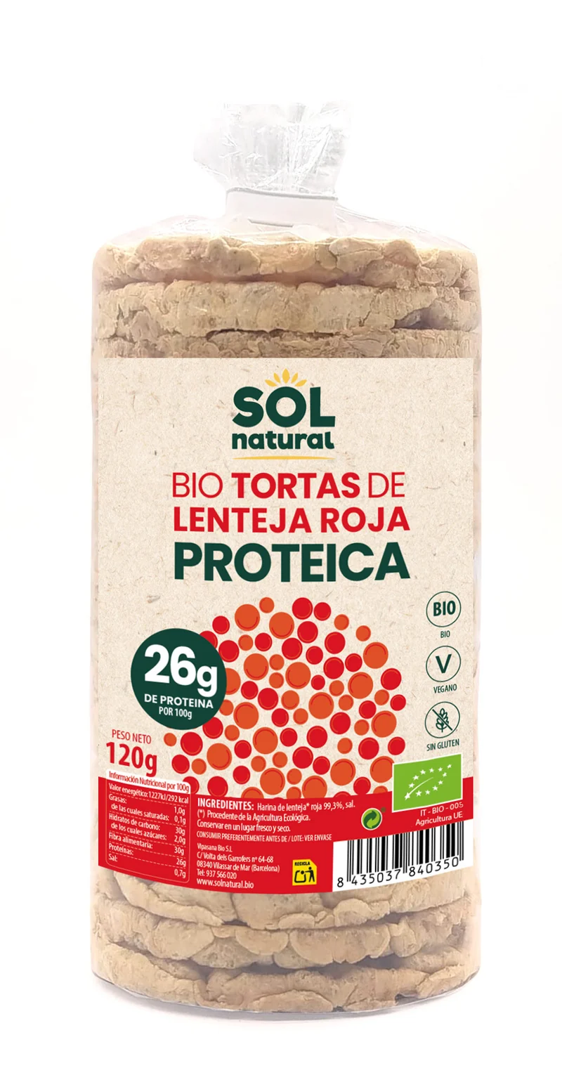 Tortas Proteicas De Lenteja Roja Bio Sol Natural 120 g