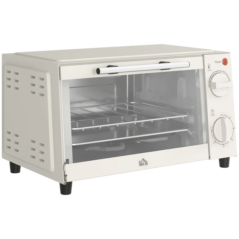 Homcom Mini Horno Eléctrico 9l 50w Con Temperatura Ajustable Temporizador Crema