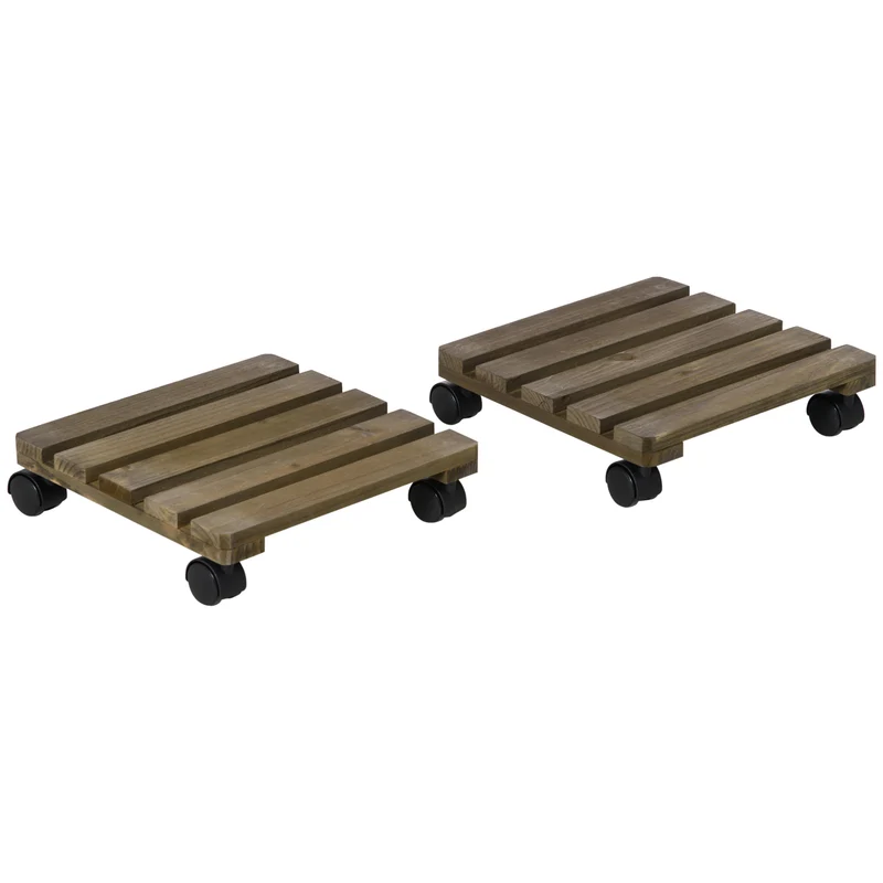 Outsunny Pack De 2 Plataformas Con Ruedas Para Macetas Exterior Interior Marrón