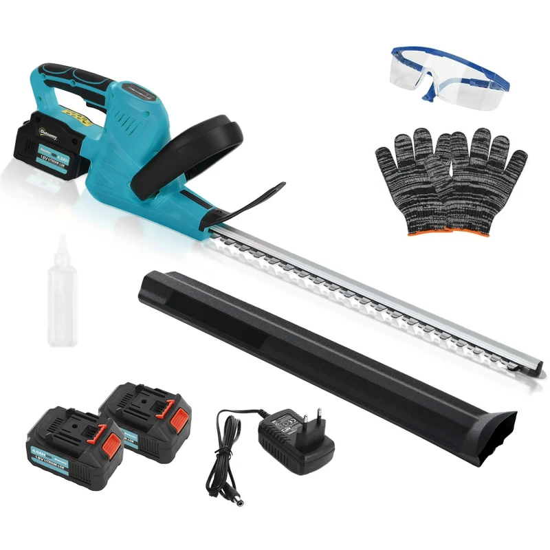 Outsunny Cortasetos Eléctrico Con 2 Baterías De 4000mah Y Cuchilla De 51 Cm Azul