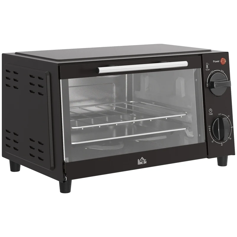 Homcom Mini Horno Eléctrico 9l 50w Con Temperatura Ajustable Temporizador Negro