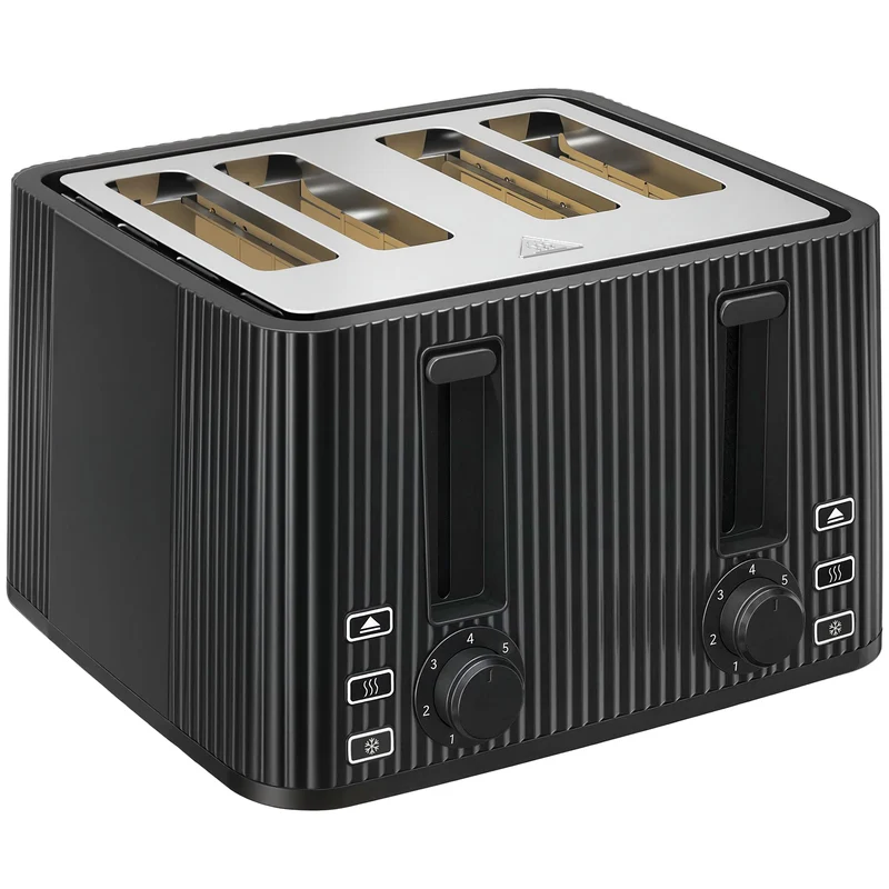 Homcom Tostadora 4 Ranuras Anchas 7 Niveles De Tostado 1710w Negro