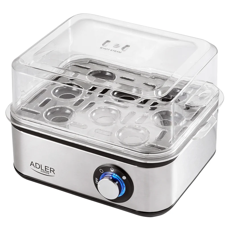 Cuece Huevos Eléctrico, 8 Huevos Cocidos, Ajuste Eléctronico Cocción, Soporte Extraíble, Sin Bpa Adler Ad4486 Plata