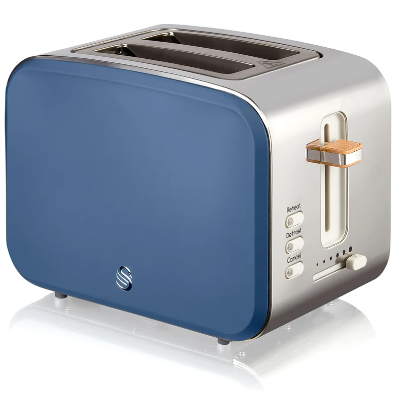 Swan Nordic Tostadora Pan Ranura Ancha 2 Rebanadas, 3 Funciones, 6 Niveles, Diseño Moderno, St14610bluneu, Azul 900w