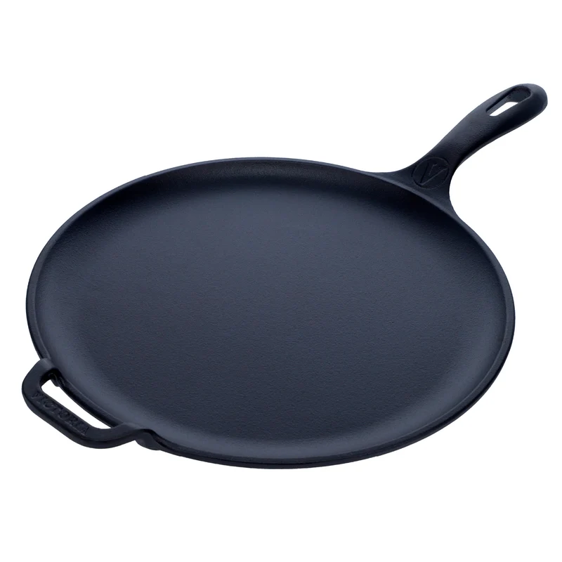 Victoria Plancha Cocina Inducción Comal Hierro Fundido Curado Para Pizza, Tortillas 30cm Fuego, Barbacoa, 35891, Negro