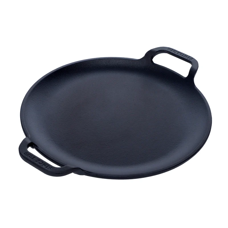Victoria Plancha Cocina Para Pizza Hierro Fundido Curado Inducción, Sartén 25cm, Fuego, Barbacoa, Horno, 31800, Negro