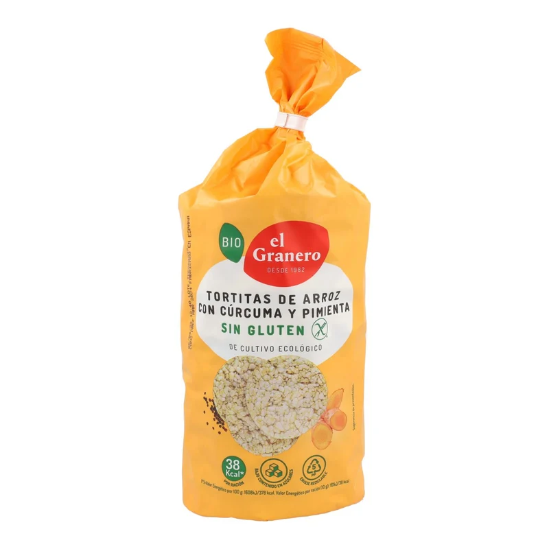 Tortitas de Arroz con Cúrcuma y Pimienta Sin Gluten Bio El Granero, 115 g