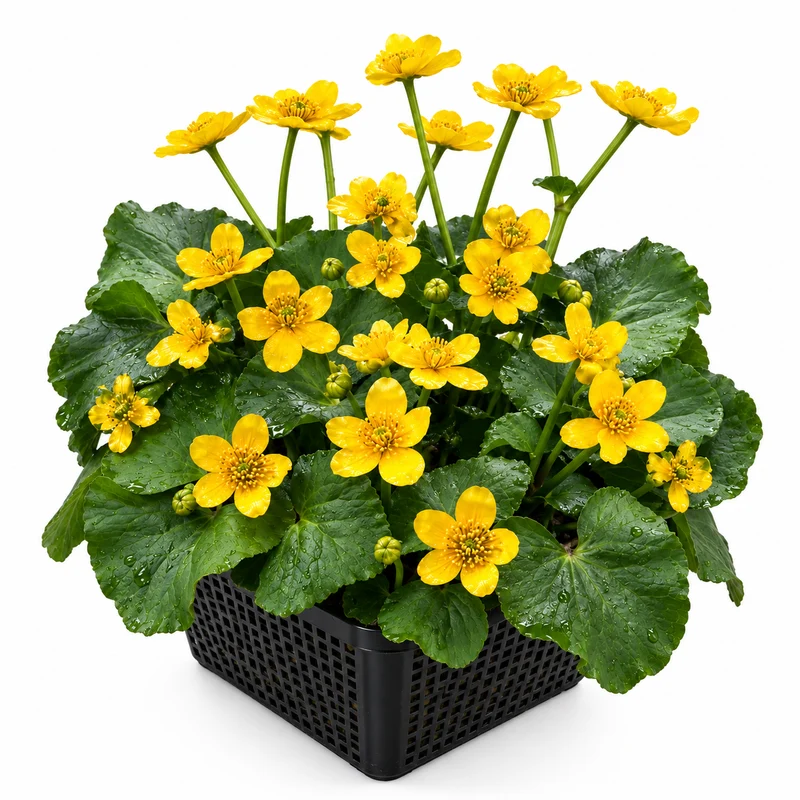 Calta Palustre Caltha Palustris Estanque - Set 4 Plantas Con Cesta Y Sustrato