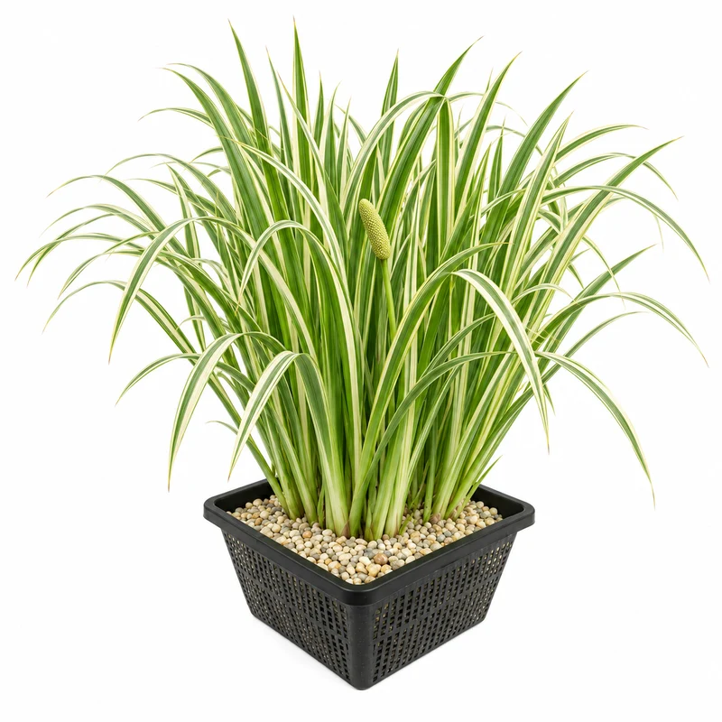 Cálamo Acorus Calamus Variegatus Estanque - Set 4 Plantas Con Cesta Y Sustrato