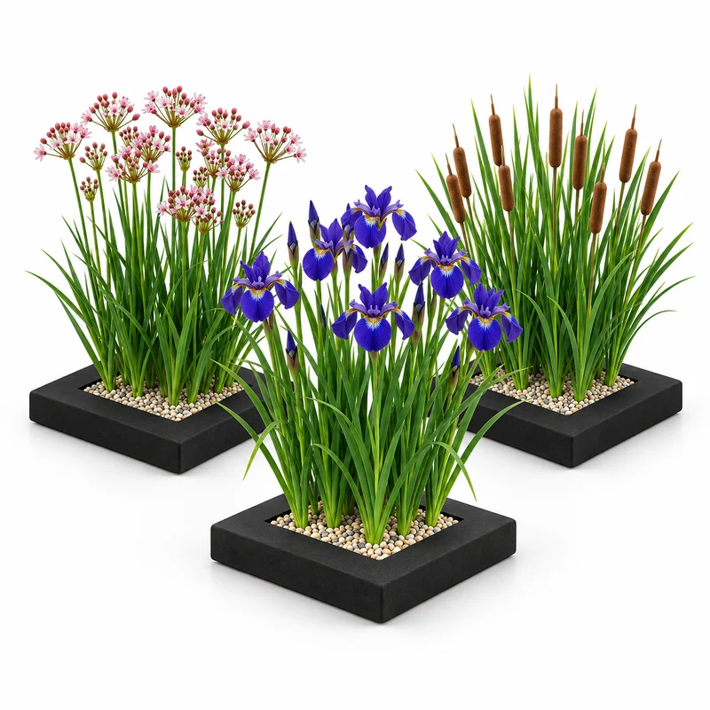 Set Isla De Plantas Estanque 3 Piezas - Set Completo Con 12 Plantas
