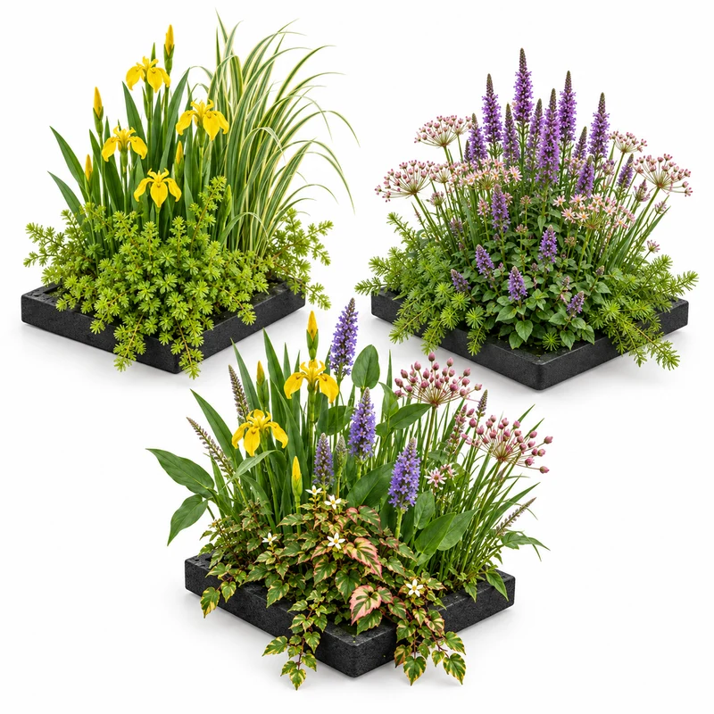 Set Isla De Plantas Estanque 3 Piezas - Sistema Completo 12 Plantas