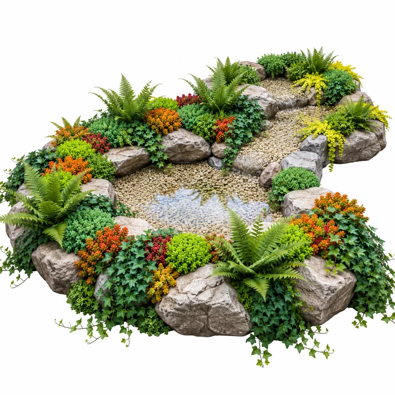 Plantas Borde Estanque 2-3m2 - Sedum - Helecho Exterior - Hedera - 36 Plantas