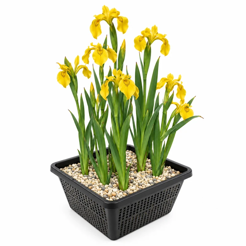Lirio Amarillo Iris Pseudacorus Estanque - Set 4 Plantas Con Cesta Y Sustrato