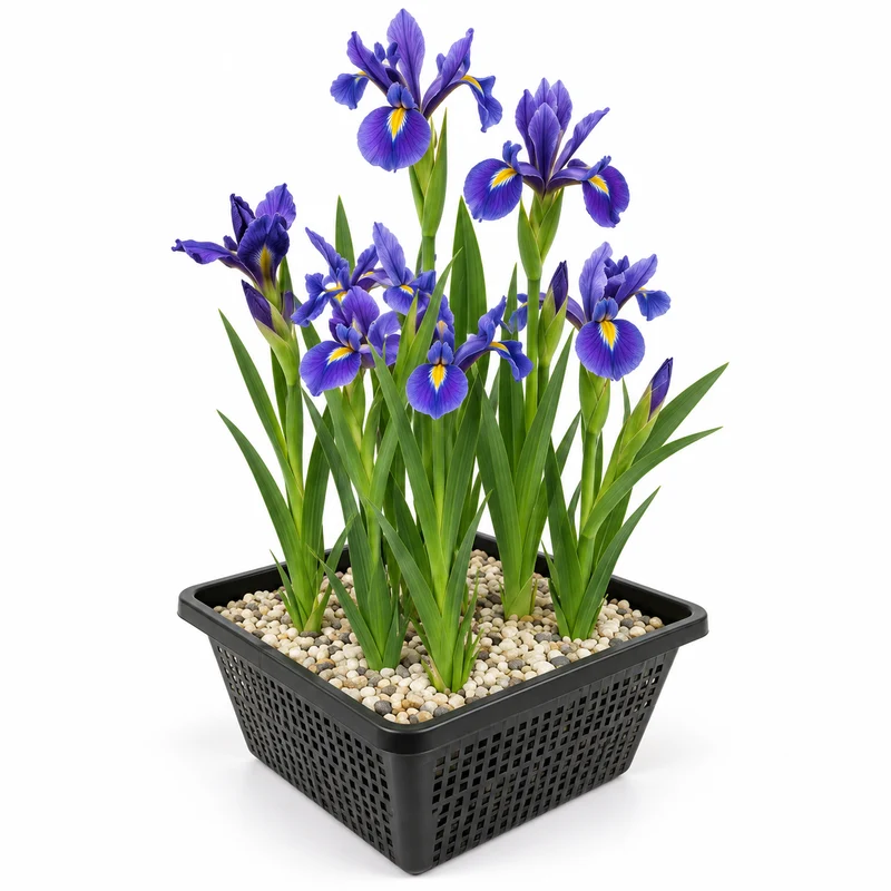 Lirio Azul Iris Kaempferi Planta Estanque - Set 4 Plantas Con Cesta Y Sustrato