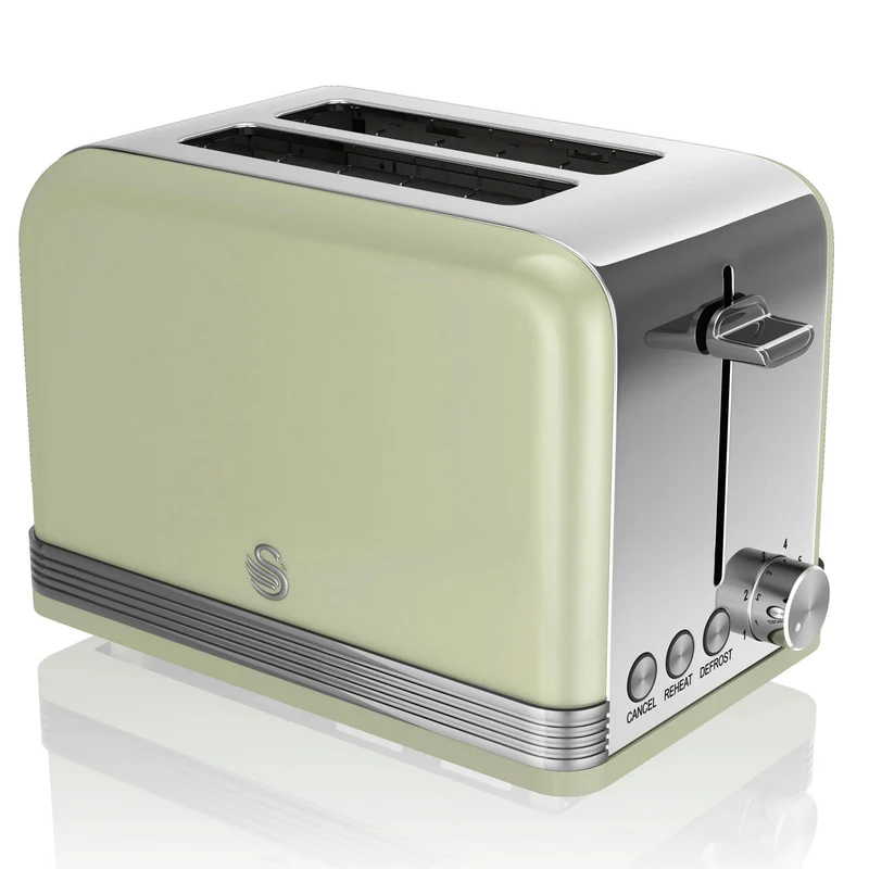 Swan Retro Tostadora Pan Ranura Ancha 2 Rebanadas, Regulador Nivel De Tostado, Descongelación, St19010gneu, Verde 800w
