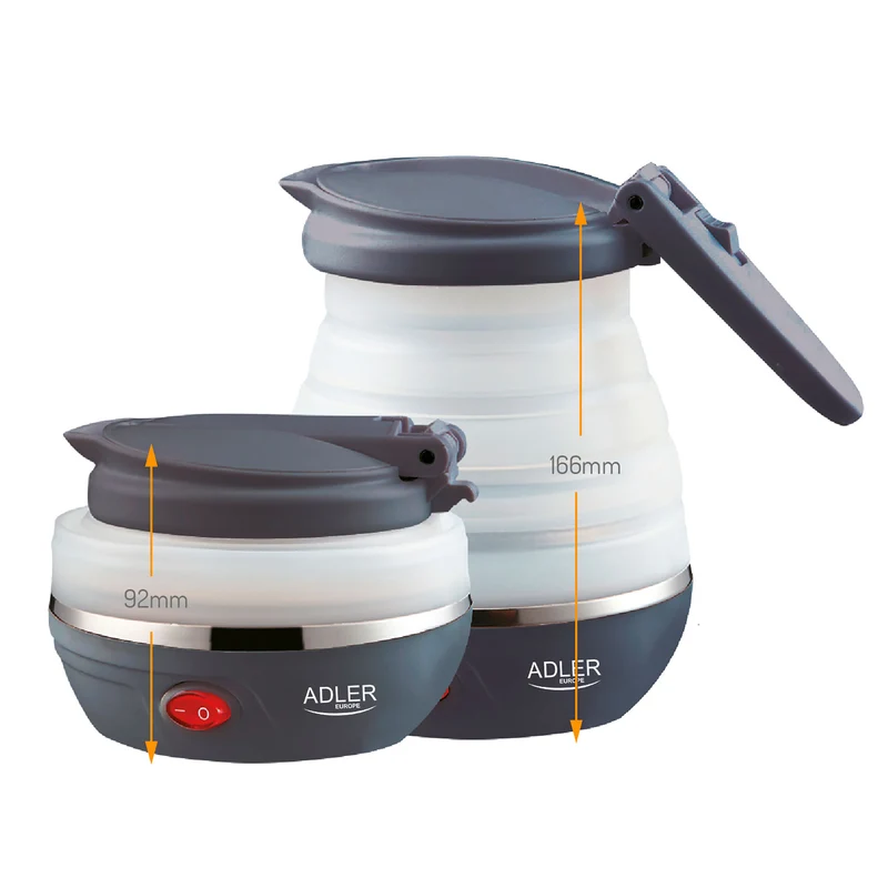 Adler Hervidor Agua Eléctrico Plegable, 0,6l, Silicona Sin Bpa, Resistencia Oculta, Apagado Automátic, Ad1279, Blanco