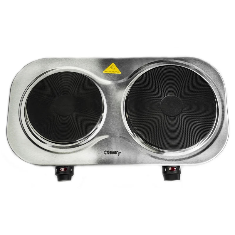 Hornillo Eléctrico Doble, Zona Cocinado 18,5 - 15.5 Cm, 2 Termostatos Regulación Continua Camry Cr6511 Plata