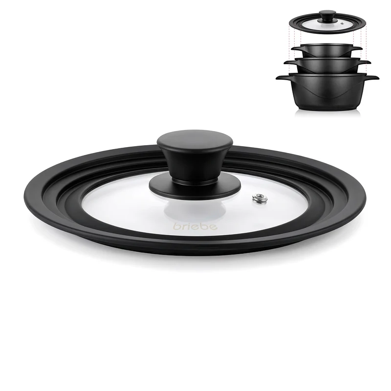 Briebe Totalid Tapa De Sartén Universal Con Borde De Silicona Y Cristal Templado, Multidiámetro 20-22-24 Cm