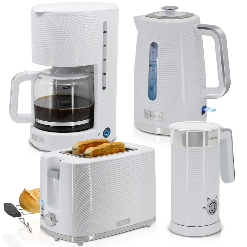 Briebe Elegance Set Tostadora Pan Ranura Ancha+ Hervidor Agua 1,7l + Cafetera Goteo + Espumador De Leche Eléctrico
