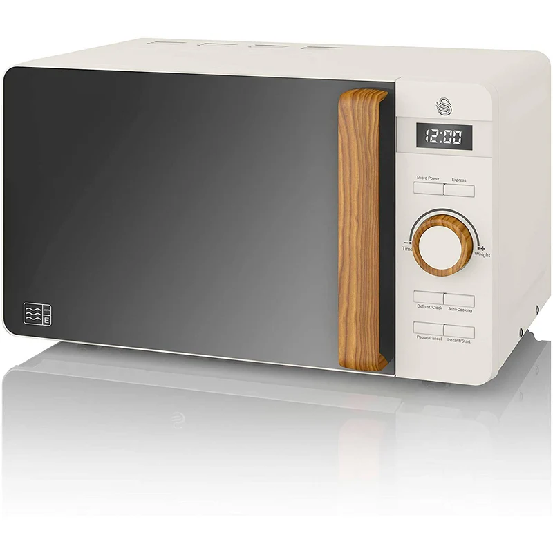 Swan Nordic Microondas Digital, 20l, 6 Niveles, Temporizador, Tirador Efecto Madera, Diseño, Sm22036whtneu, Blanco 800w