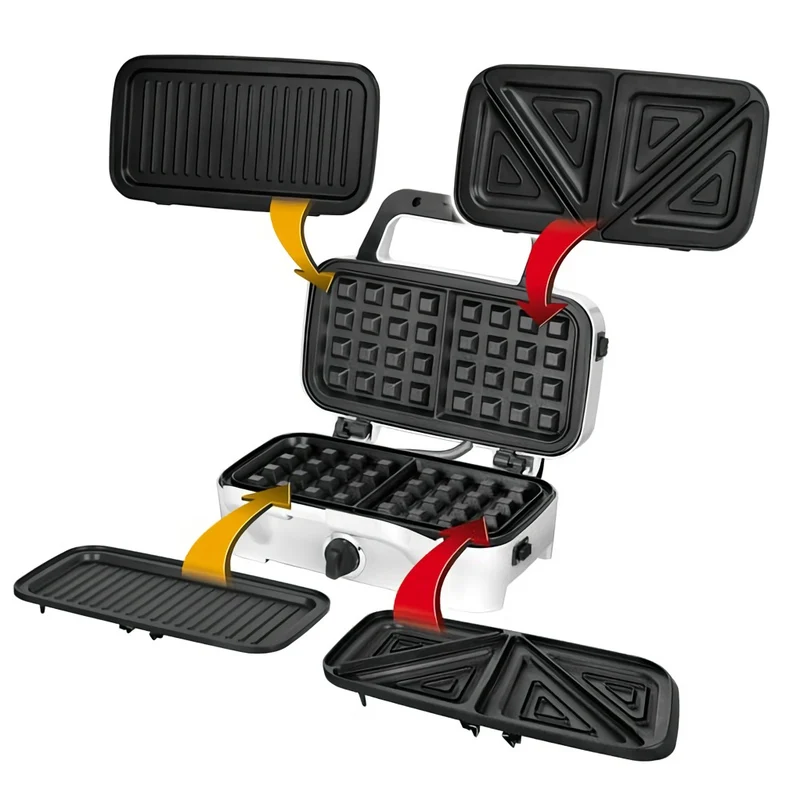 Sandwichera 3 En 1, Gofrera Belga, Grill-plancha, Bandejas Intercambiables, Placas Antiadherentes Mpm Mop-33m 1200w
