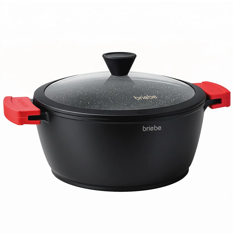 Briebe Cacerola Cocina Inducción Antiadherente Titanio, Cazuela 24cm, Aluminio Fundido Sin Pfoa, Tapa, Black Titanium