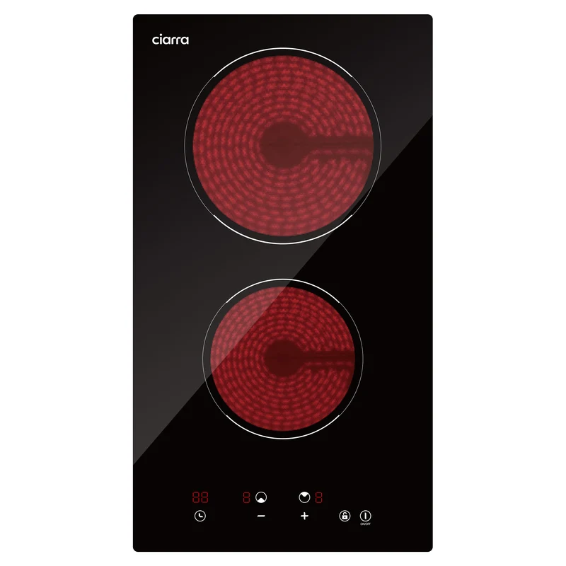 Ciarra Placa vitrocerámica empotrable de 29 cm con 2 zonas, control táctil, bloqueo para niños, placa eléctrica de 3000 W, CRGDBCH302T-OW