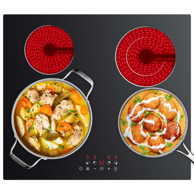 Ciarra x CDV Placa Vitrocerámica 60cm, 4 Fuegos 6600W Eléctrica Encastrable con Control Táctil, 9 Niveles de Calor, Apta para Todo Tipo de Menaje CDVER66BB-OW
