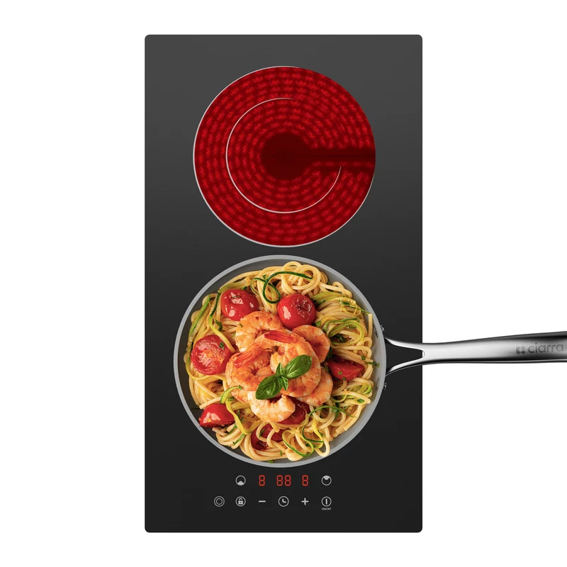 Ciarra x CDV Placa Vitrocerámica 30cm 2 Zonas 3200W, 9 Niveles de Potencia, Control Táctil, Cristal Negro CDVER322-OW