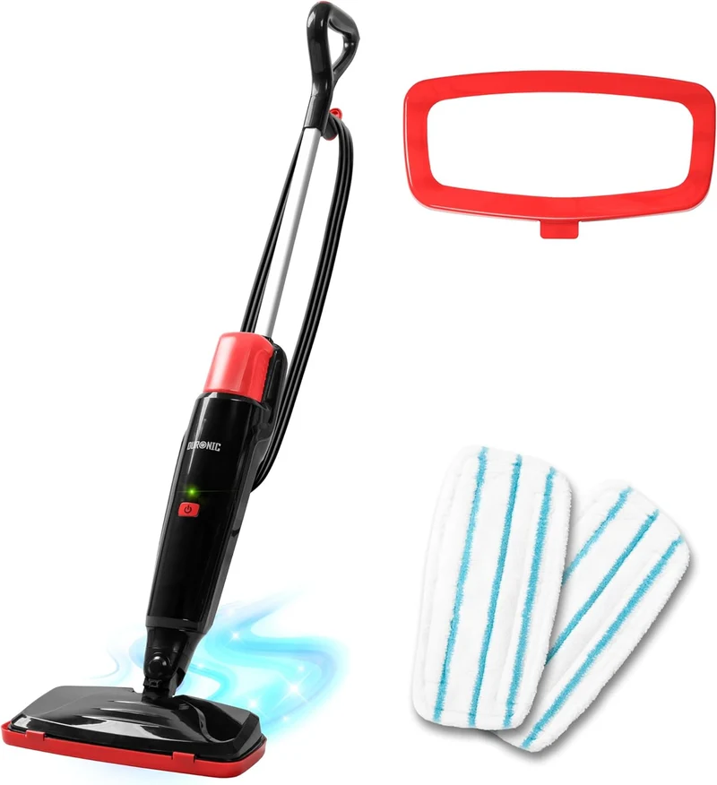 Duronic STM15 BK Mopa de Limpieza a Vapor 1500W, Limpiador a Vapor automático, Limpia sin Químicos, Gran Depósito 500 ml, hasta 100 °C, para Suelos Duros, Baldosas y Alfombras, Color Blanco (Copy)