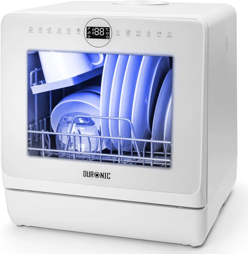 Duronic DW5 WE Lavavajillas de sobremesa 950W Lavavajillas de encimera, Mini Lavavajillas portátil compacto, Ahorrar espacio en cocinas pequeñas, 7 programas de lavado, Secado eficaz práctico (Copy)