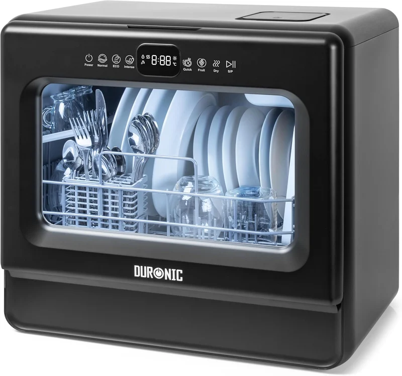 Duronic DW10 BK Lavavajillas pequeño - Lavavajillas Portatil sin Instalacion, Mini lavavajillas compacto, Maquina de Lavar Loiça, 5 programas para Vajilla y Fruta, 950W, Secado rápido, 52.3 dB