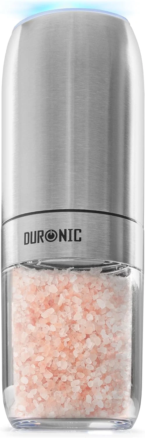 Duronic EMB1 Molinillo Eléctrico Sal y Pimienta Automático - Molino de Especias de 150 ml y Luz LED, Ajuste Preciso de Molienda, Portátil, Funciona con pilas AAA, Fácil y Práctico