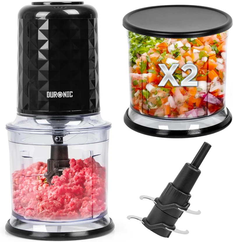 Duronic CH57 BK Mini Picadora 500W con 2 Recipientes de 700 ml con Tapa, Robot de Cocina para Verduras, Frutas, Frutos Secos y Especias, Permite Preparar Salsas, Purés y Comida para Bebé (Copy)