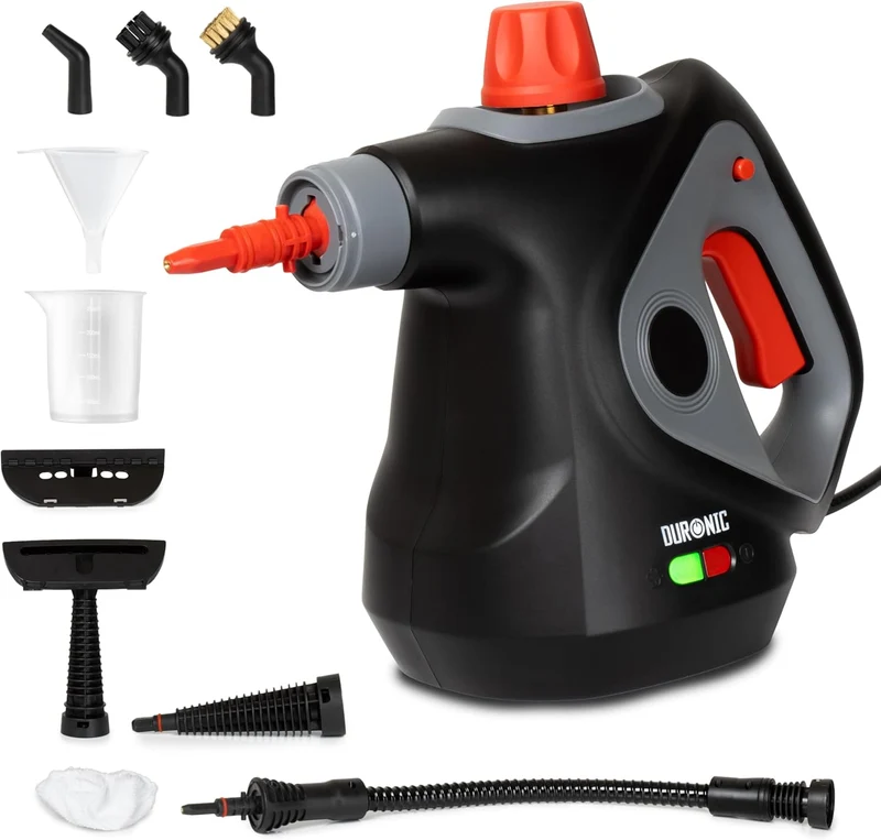Duronic SC32 BK Limpiador de Vapor de Mano 1050W - Limpiador Vapor Portátil Multifunción Depósito 350 ml para Sofá Tejidos Juntas Ducha Horno Fregadero Ventanas Espejos Limpieza sin Químicos (Copy)