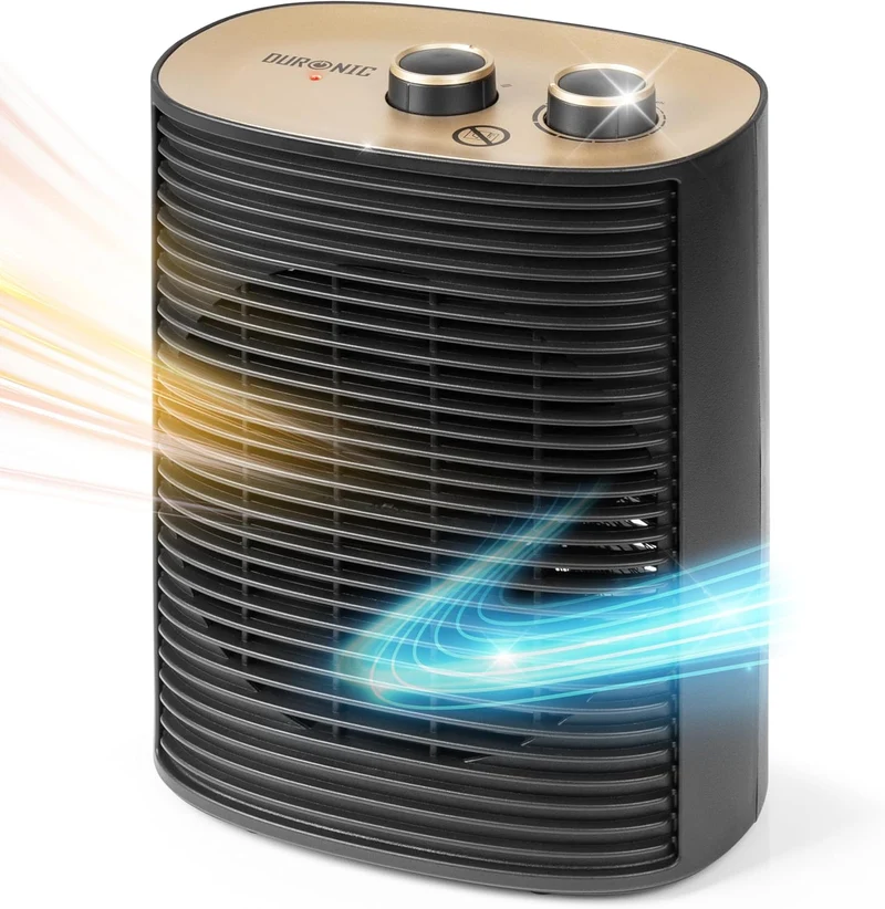 Duronic HV32 BK - Termoventilador 2000W, Calefactor Eléctrico Bajo Consumo, Termostato Regulable, Modo Eco 1000W, Modo Turbo 2000W y Sistema Seguridad Antivuelco. Ideal para Casa, Oficina, Garaje.