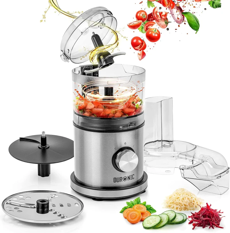 Duronic MFP400 Mini Procesador de Alimentos y Picadora eléctrica 2 en 1 | Capacidad de 500 ml y Potencia de 400 W | 3 velocidades | Pica, corta y tritura | Procesador de alimentos pequeño con rallador