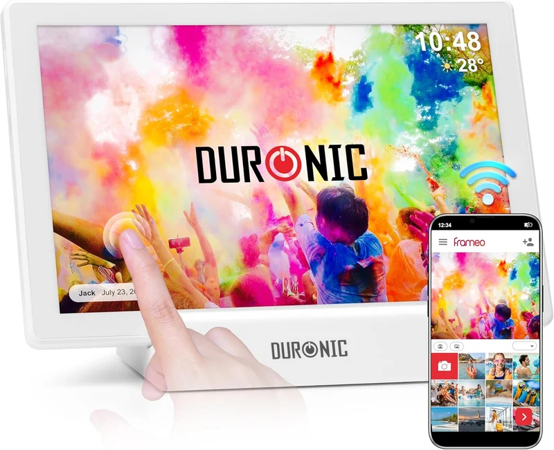 Duronic Frameo PF1D WE Marco de Fotos Digital Conectado Pantalla táctil de 10,1 Pulgadas Reproductor de Fotos y vídeos de Alta resolución 1280 x 800 píxeles Memoria 32 GB USB-C