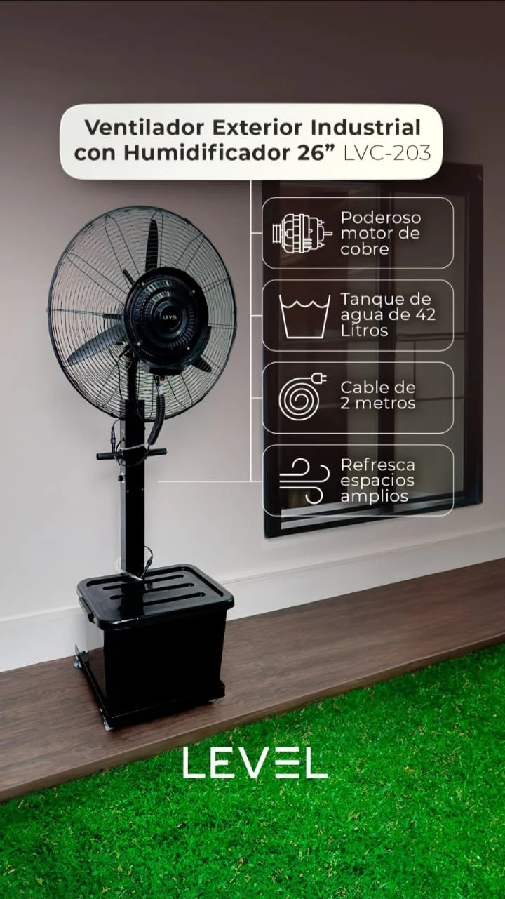 VENTILADOR INDUSTRIAL CON HUMIDIFICADOR DE 26" LEVEL LVC-203