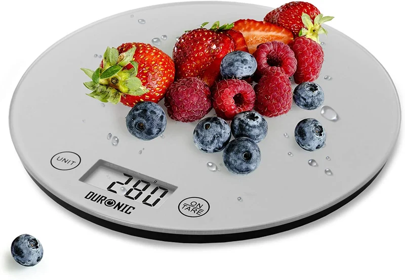 DURONIC KS1055 Báscula de cocina de precisión digital| Pantalla LCD grande |Peso máx. 5 kg |Función tara | Pilas incluidas | Balanza de cocina Pesa Alimentos Liquidos Joyas