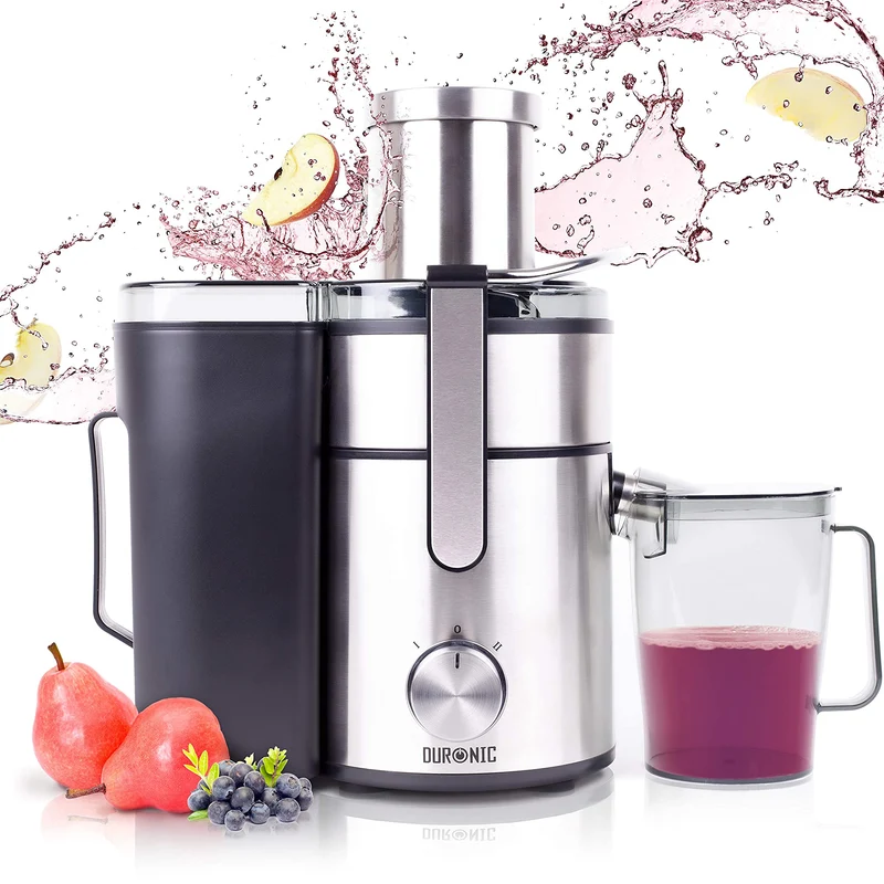 Duronic JE10 Licuadora eléctrica Multifunción | Potencia 1000W para Frutas y Verduras | Capacidad de 1.1L y 2 Velocidades y Boca Ancha de 85 mm con Boquilla Antigoteo | Bandeja para pulpa Libre de BPA