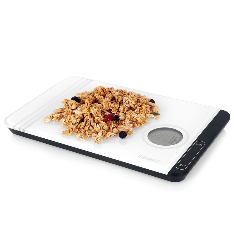 Duronic KS885 Báscula de cocina digital de precisión | Pantalla LCD con lectura de dígitos fácil | Peso máx. 5kg | Superficie de 24x15.5cm y Función tara | Balanza Pesa Alimentos Joyas Líquidos | Gris