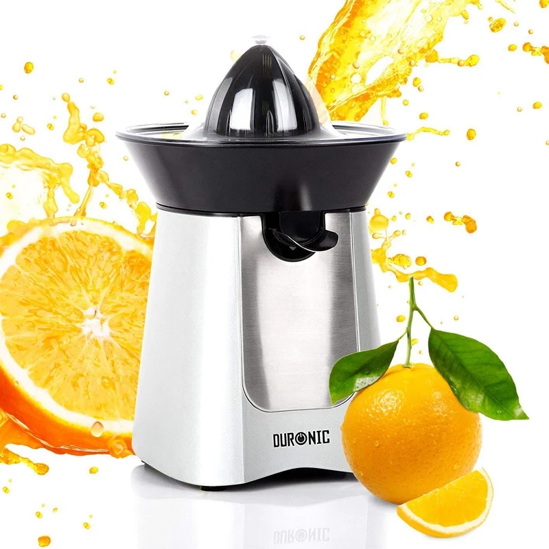 Duronic JE6 SR Exprimidor Eléctrico de 100 W | Sistema Antigoteo y Filtro Regulador de Pulpa | Dos Conos y Tapa Incluidos | Zumos de naranja caseros